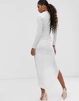 Thumbnail for your product : John Zack Tall plunge front asymmetric maxi dress in white