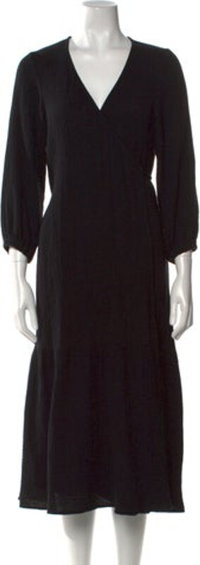 Rachel Pally Wrap Dress Black Pleated Accents Three-Quarter Sleeve with V-Neck Sash-Tie Closure at Front Size not listed, estimated from measurements.