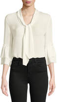 Thumbnail for your product : L'Agence Desa Tie-Neck Silk Button-Front Blouse