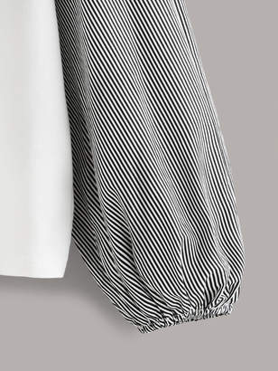 Shein Figure and Striped Print Lantern Sleeve Sweatshirt