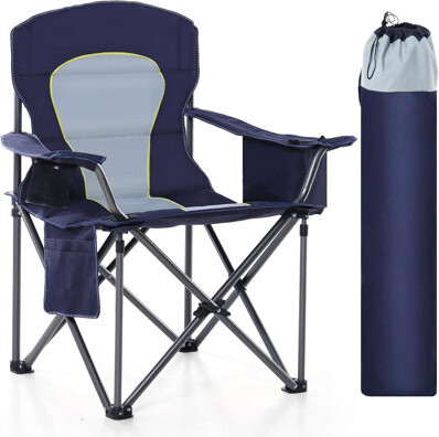 Arlmont & Co. Foldable Outdoor Chair with Cup Holder & Cooler Bag Dark Blue