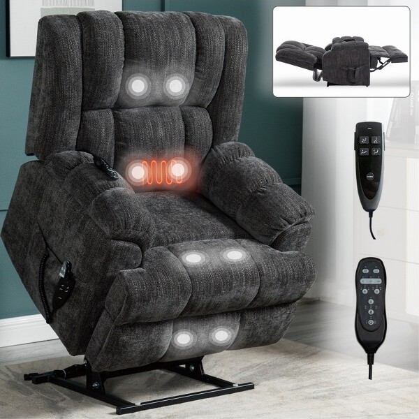 MAYEERTYElectricPowerLiftReclinerMassageChairwithPower-RemoteDualMotorHeatMassageInfinitePositionMedium-firmandHeavyDutyGrey