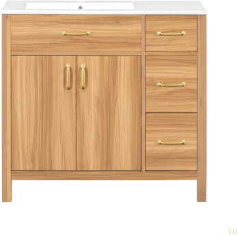 VODYXSEP 36" Wood Bathroom Vanity With Solid Wood Frame, 2 Soft Close Doors, 3 Soft Close Drawers, Adjustable Shelf, Modern Storage Cabinet For Small Bathrooms