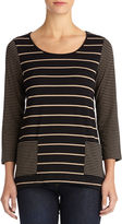 Thumbnail for your product : Jones New York Striped Top with 3/4 Sleeves and Patch Pockets