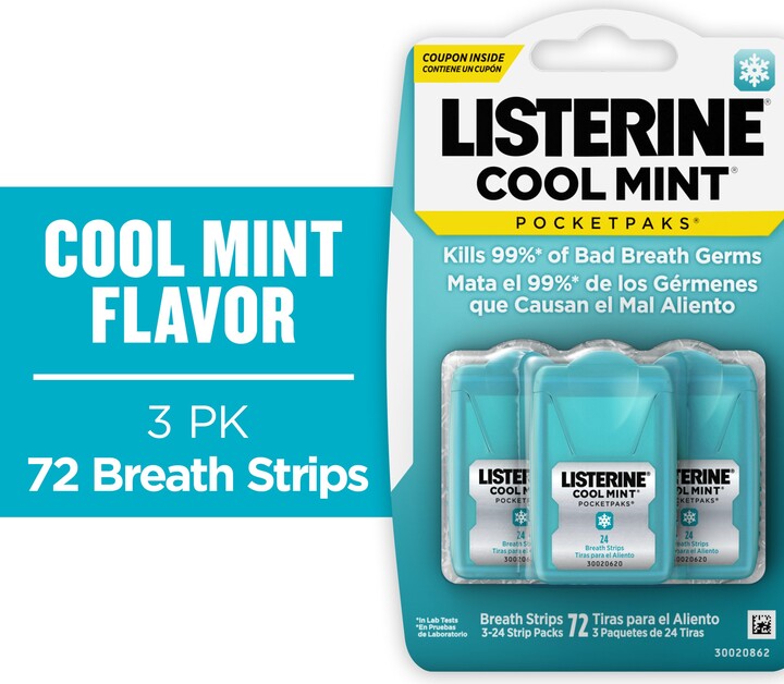 Listerine Pocketpaks Breath Strips, Cool Mint, 24 CT, 3 Pack
