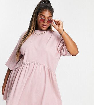 ASOS Curve DESIGN Curve oversized mini smock dress with dropped waist in rose