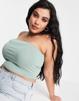 Thumbnail for your product : ASOS Curve DESIGN Curve ultimate bandeau crop top in organic cotton in khaki