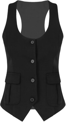 CHICTRY Women's Button Down Double-Breasted V Neck Business Formal Suit Vest Dressy Waistcoat 
