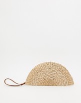 Thumbnail for your product : ASOS DESIGN natural straw half moon clutch bag with wristlet strap