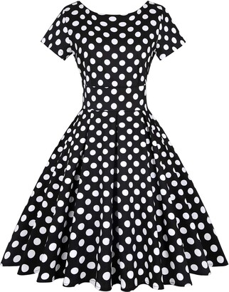 MINTLIMIT 1950S Dresses for Women Elegant Cocktail Short Sleeve Midi Dress Round Neck Dress