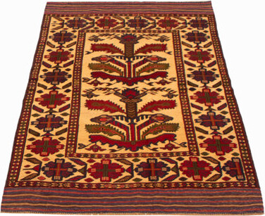 One-of-a-Kind Mikado Hand-Knotted New Age 3'10" x 6'4" Wool Area Rug in Tan
