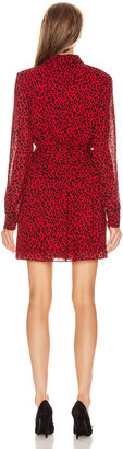 Saint Laurent Long Sleeve Leopard Mini Dress in Red & Black | FWRD