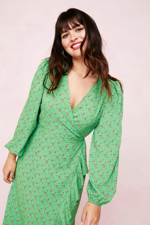 plus size long sleeve wrap dress