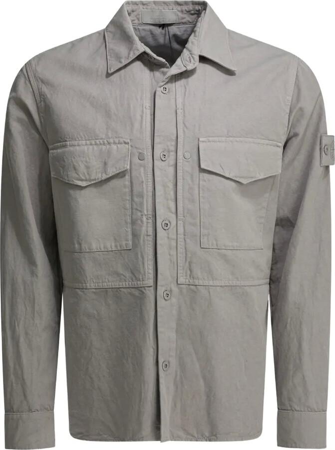 Stone Island Logo-Patch Flap-Pocket Shirt