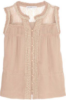 Chelsea Flower Embellished Chiffon And Lace Top