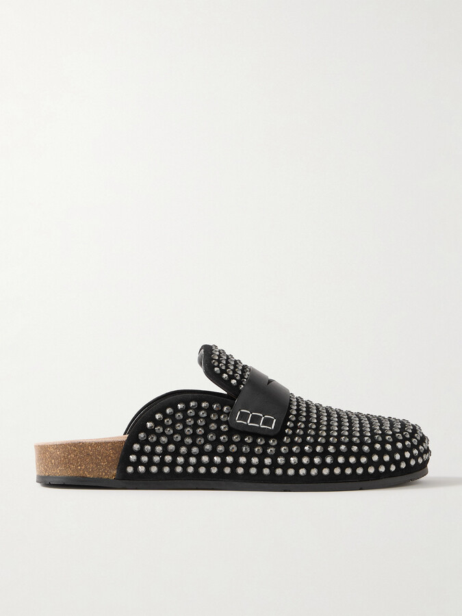 J.W.Anderson Leather-trimmed Crystal-embellished Suede Mules - Black