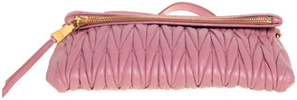 Miu Miu Pale Pink Matelassé Leather Fold Over Clutch Bag