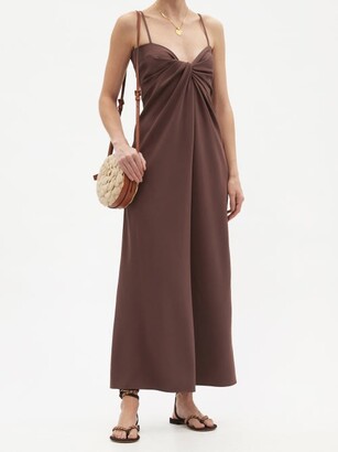 Valentino Twisted Silk-blend Crepe Midi Dress - Brown