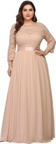 Thumbnail for your product : Ever Pretty Ever-Pretty Women's A Line 3/4 Sleeves Round Neck Lace Floor Length Elegant Plus Size Formal Dresses Dark Green 26UK