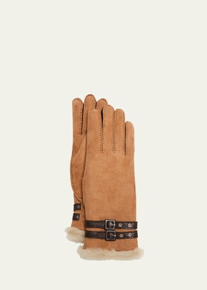 Agnelle Chloe Interwoven Leather Gloves - Brown