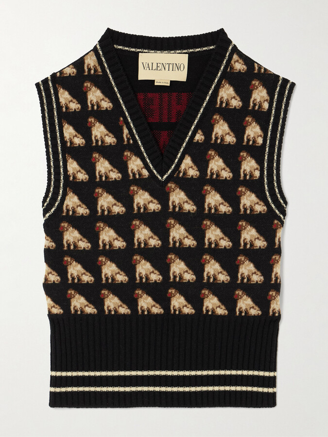 Valentino Garavani Striped Wool-jacquard Vest - Black