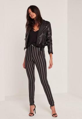 Missguided Black High Waisted Stripe Skinny Jeans
