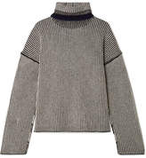 Thumbnail for your product : Theory Striped Cashmere Turtleneck Sweater - Black