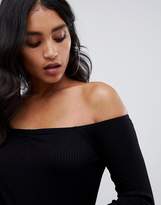 Thumbnail for your product : Bardot DESIGN off shoulder bardot top in rib in black