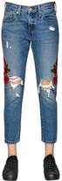Thumbnail for your product : Levi's 501 Cropped Embroidered Denim Jeans