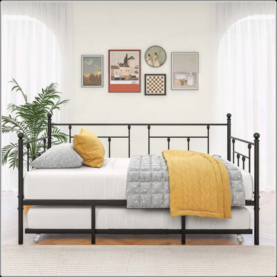 Versatile Metal Daybed with Adjustable Trundle for Multiple Rooms
