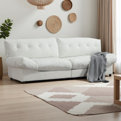 PhoebeHoliday Cloud Style Sofa Teddy Velvet Fabric Comfy Padded Cloud Couch For Living Room