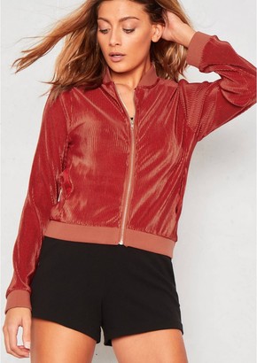 Missy Empire Jaclyn Red Pleated Bomber Jacket