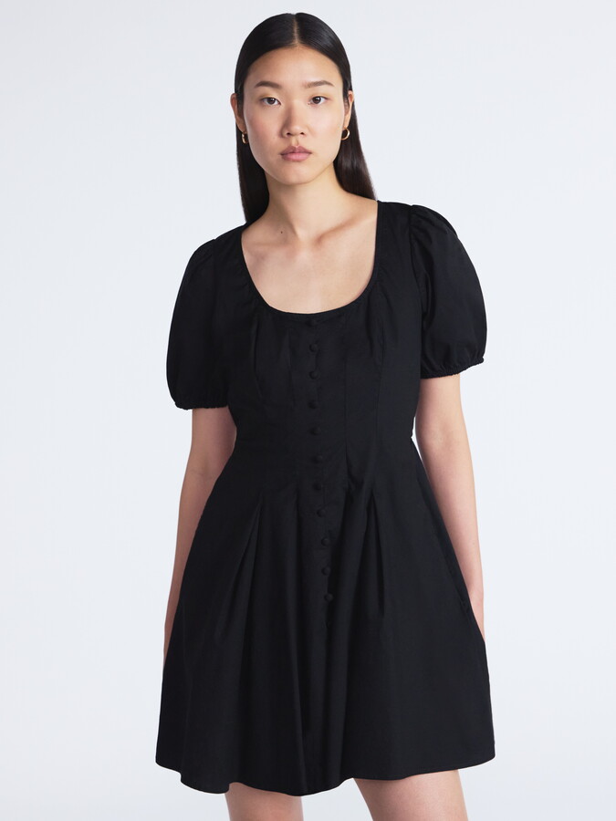 Scoop Women’s Pleated Mini Dress with Puff Sleeves, Sizes XS-XXL
