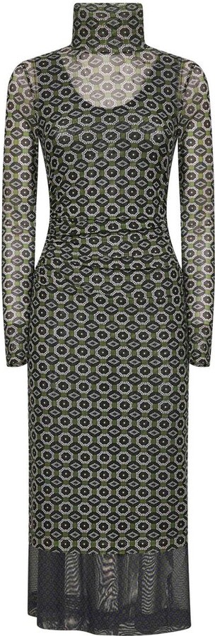 Dries Van Noten High-Neck Long-Sleeved Gathered Dress