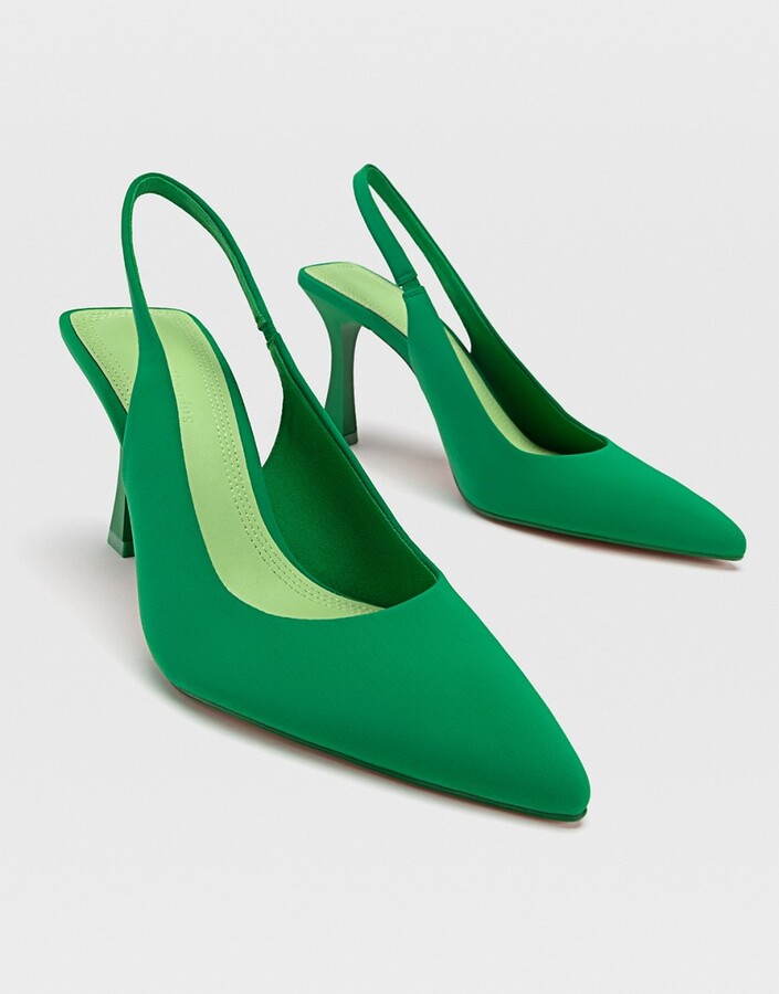 Stradivarius slingback heeled shoe in green - ShopStyle Pumps