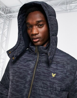 Lyle & Scott Archive printed puffer jacket in navy - ShopStyle