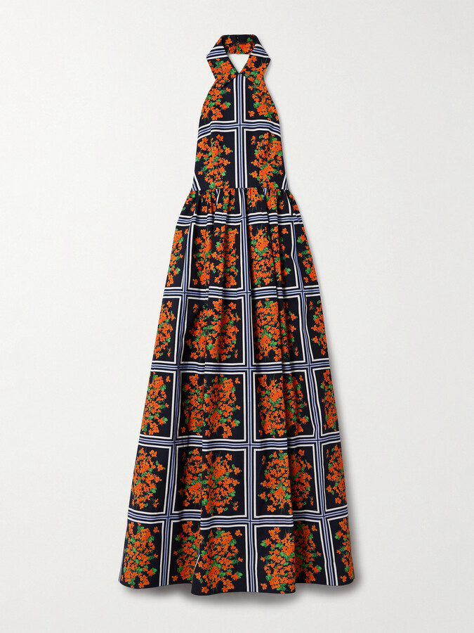 Carolina Herrera Printed Faille Halterneck Gown - Orange