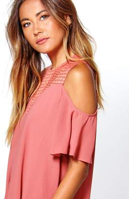 boohoo Lace Cold Shoulder Swing Dress