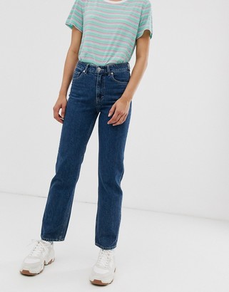 Monki Imko straight leg jeans with organic cotton in mid blue - ShopStyle