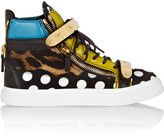 Thumbnail for your product : Giuseppe Zanotti London leather and printed silk-satin high-top sneakers