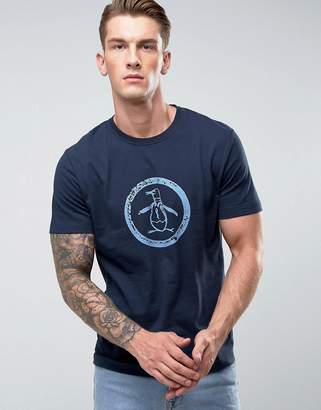 Original Penguin T-Shirt Distressed Circle Logo Slim Fit In Navy