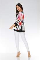 Thumbnail for your product : Quiz Cream And Black Floral Stripe 3/4 Sleeve Top