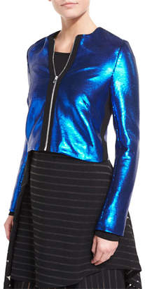 Diane von Furstenberg Long-Sleeve Zip-Front Metallic-Sheen Jacket