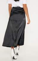 Thumbnail for your product : PrettyLittleThing Petite Black Satin Button Waist Midi Skirt