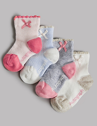 Marks and Spencer 4 Pairs of Cotton Rich Socks (0-24 Months)