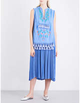 Thumbnail for your product : Veronique Branquinho Floral-embroidered tassel-detail crepe midi dress