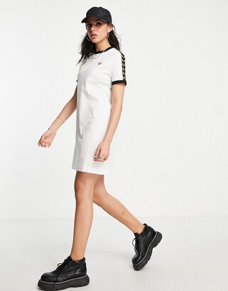 Fred Perry branded taped short sleeve t-shirt dress in white