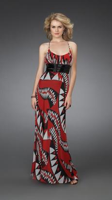La Femme Long Printed Dress with Pleated Waistband 14359