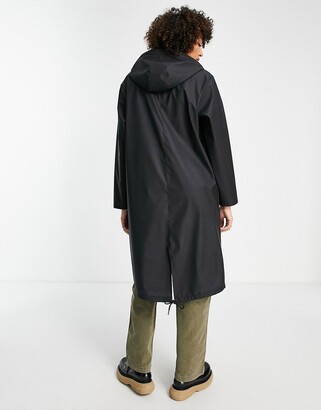 Topshop mid length rain mac with hood in black