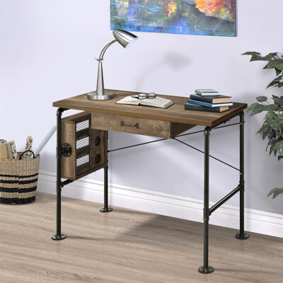 17 Stories Weathered Oak And Black 1-Drawer Writing Desk